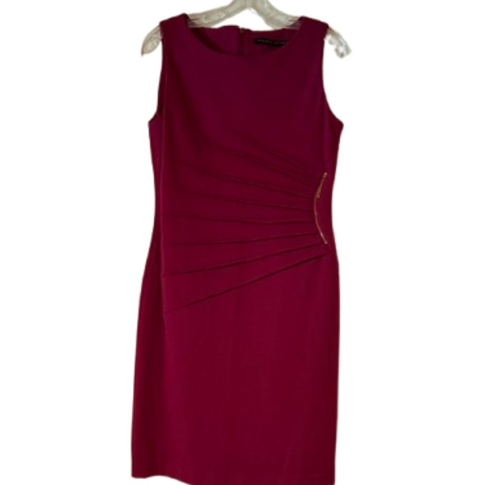 Ivanka Trump Fushia Sheath Dress w/Gold Zipper Detail - Sleeveless - 10